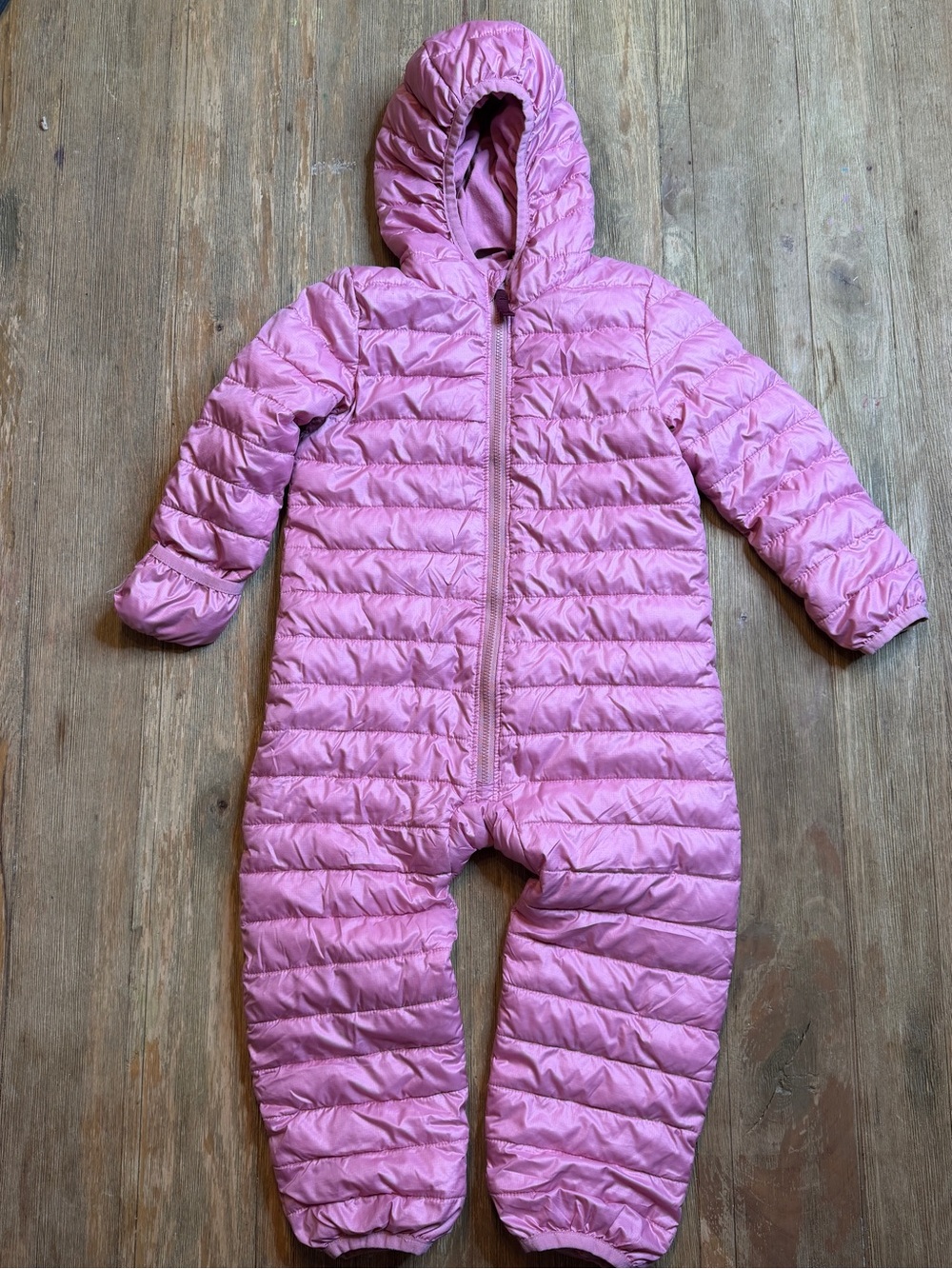 Primary Pink Hooded Puffer One-Piece 18-24M
